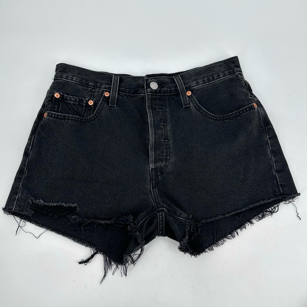 Levi’s 501 Jean Shorts Women W29 Black CutOff High Waist Button Fly Cotton Denim